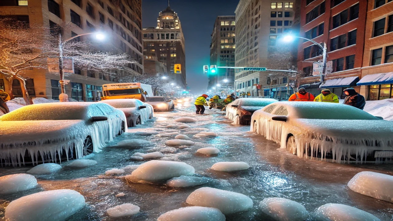 Detroit’te Tarihi Su Hattı Patladı: Araçlar Buz Kapanına Sıkıştı!